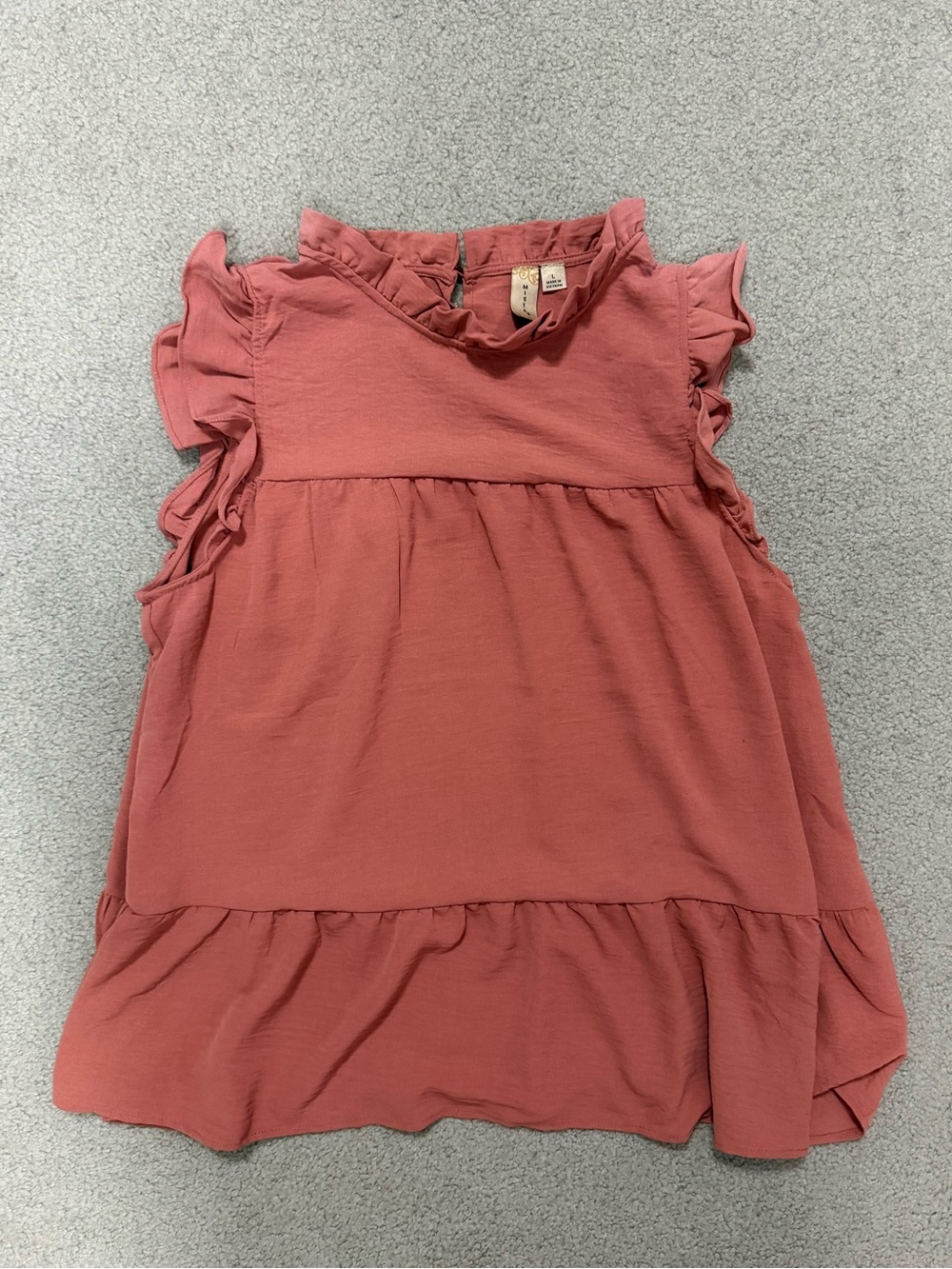 NWT Misa Los Angeles Pink Ruffle Trim Sleeveless Top Size Large